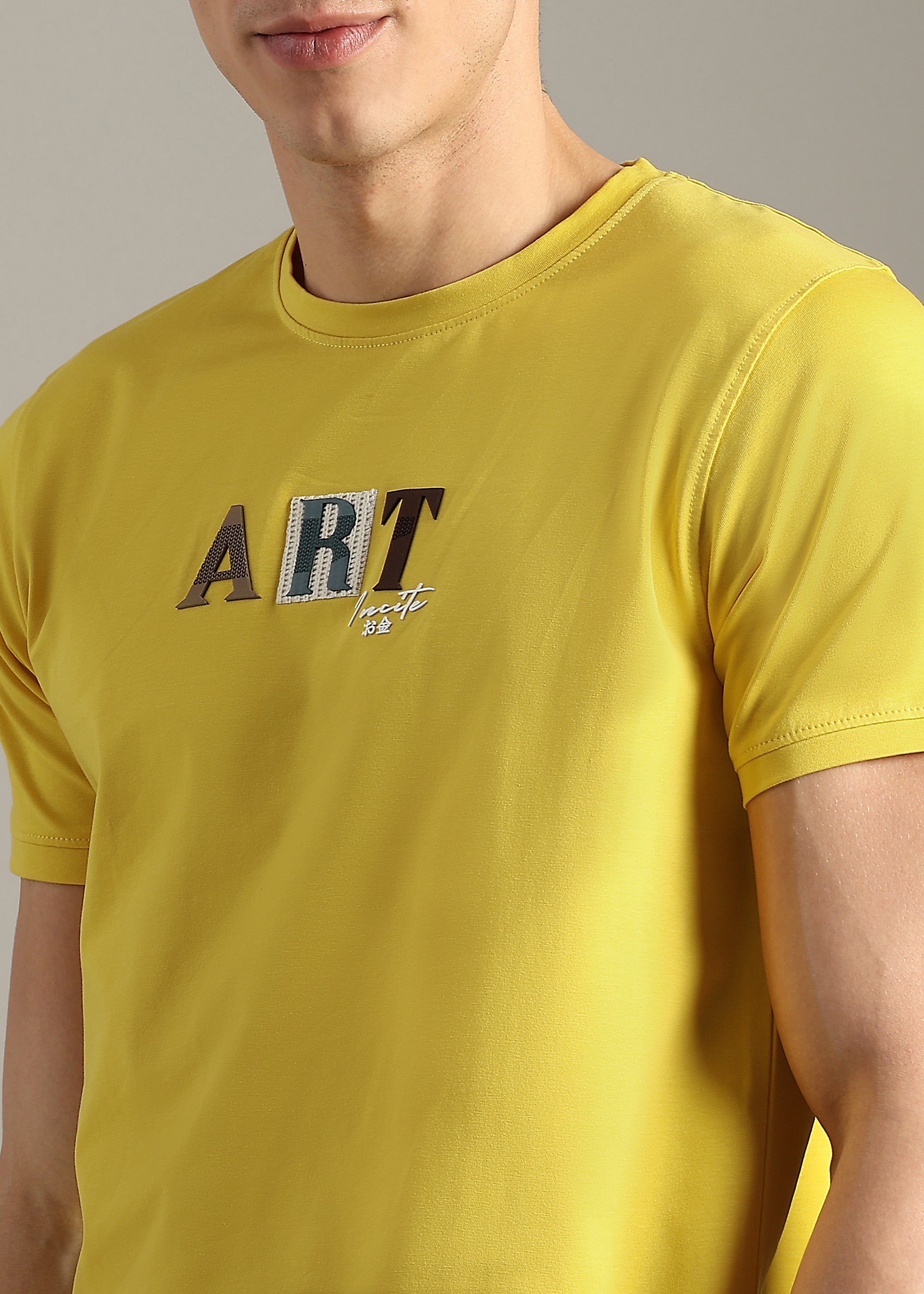 YELLOW PREMIUM COTTON ELASTEN T-SHIRT