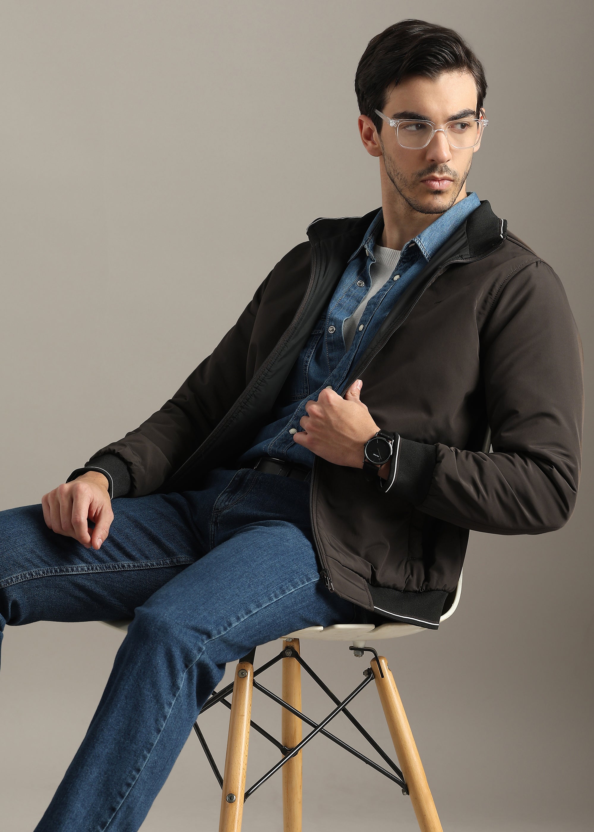 COFFEE SOLID REVERSIBLE MID WEIGHT FULL SLEEVE JACKET