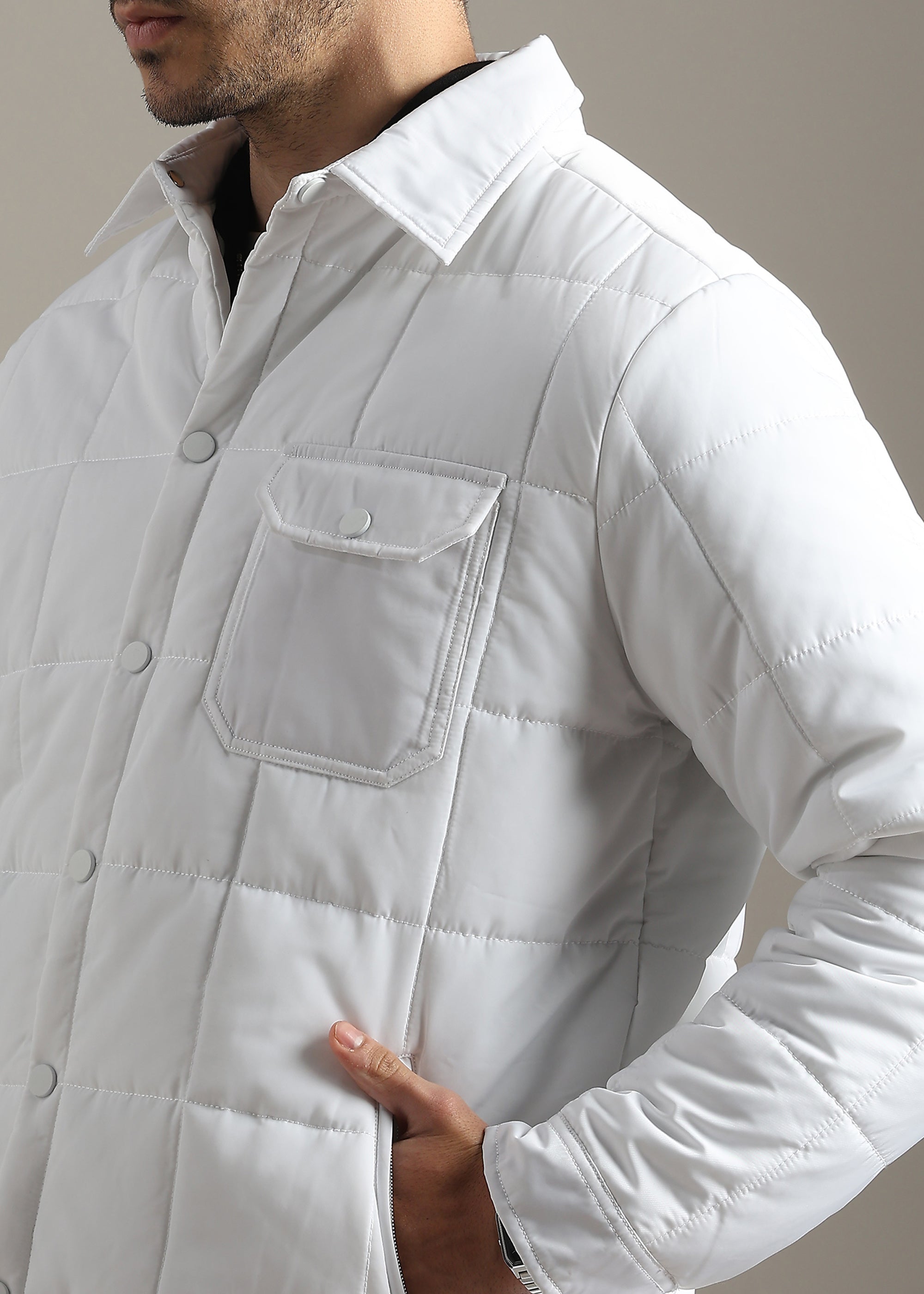 WHITE BLOUSON QUILTED FULL SLEEVE JACKET