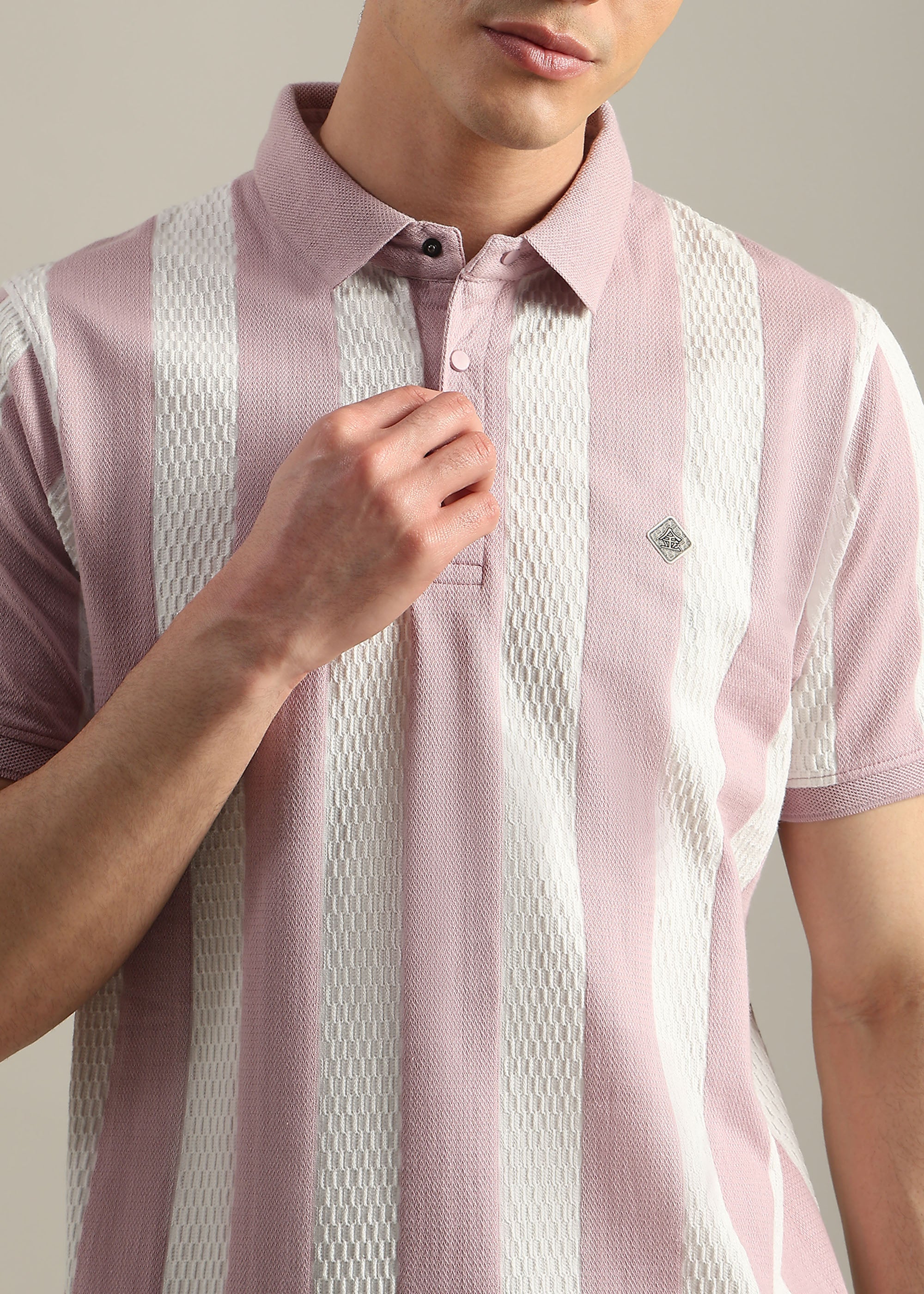 PINK PREMIUM STRUCTURED STRIPED POLO SHIRT