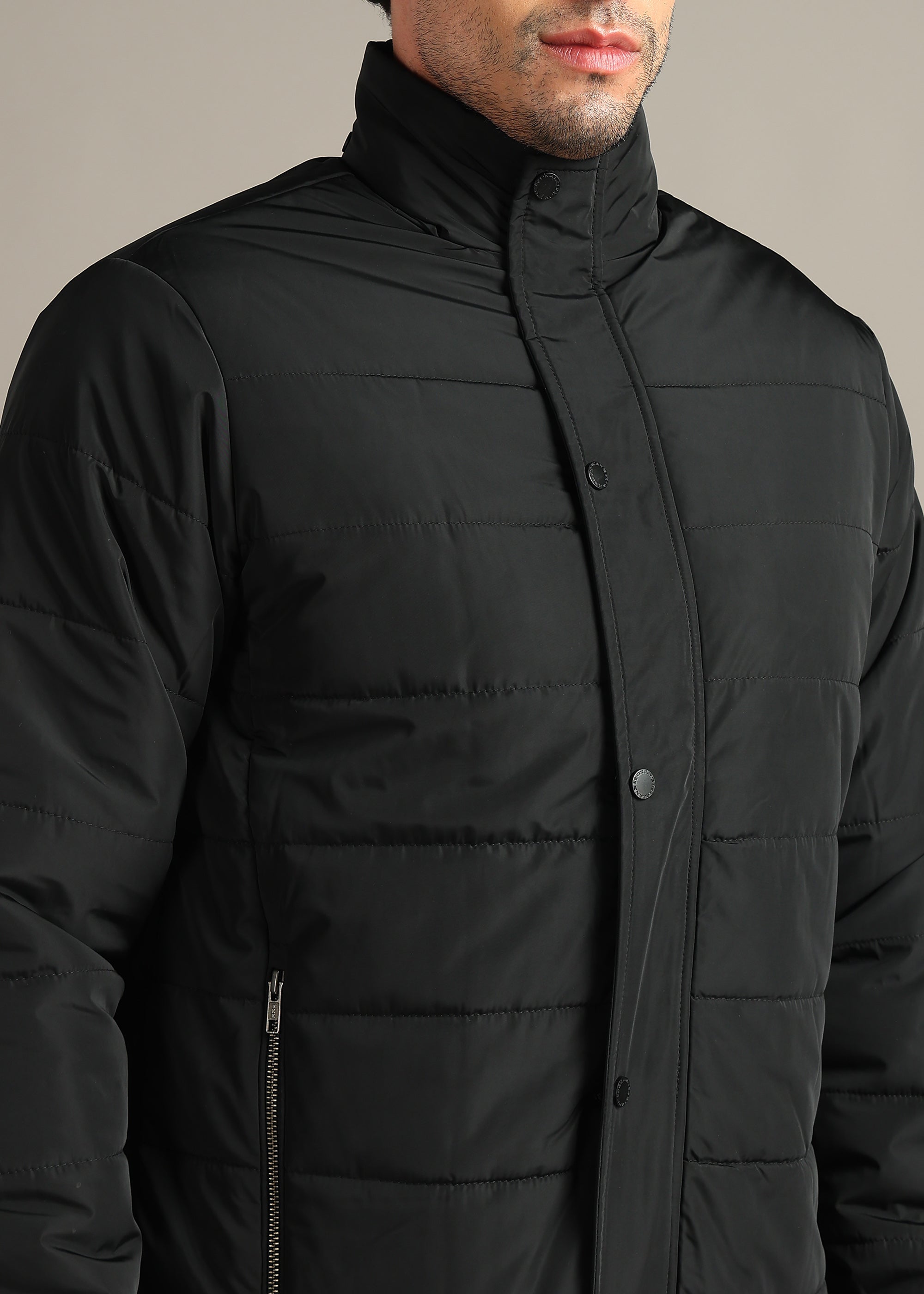 BLACK FUR PADDED HOODIE FULL SLEEVE JACKET