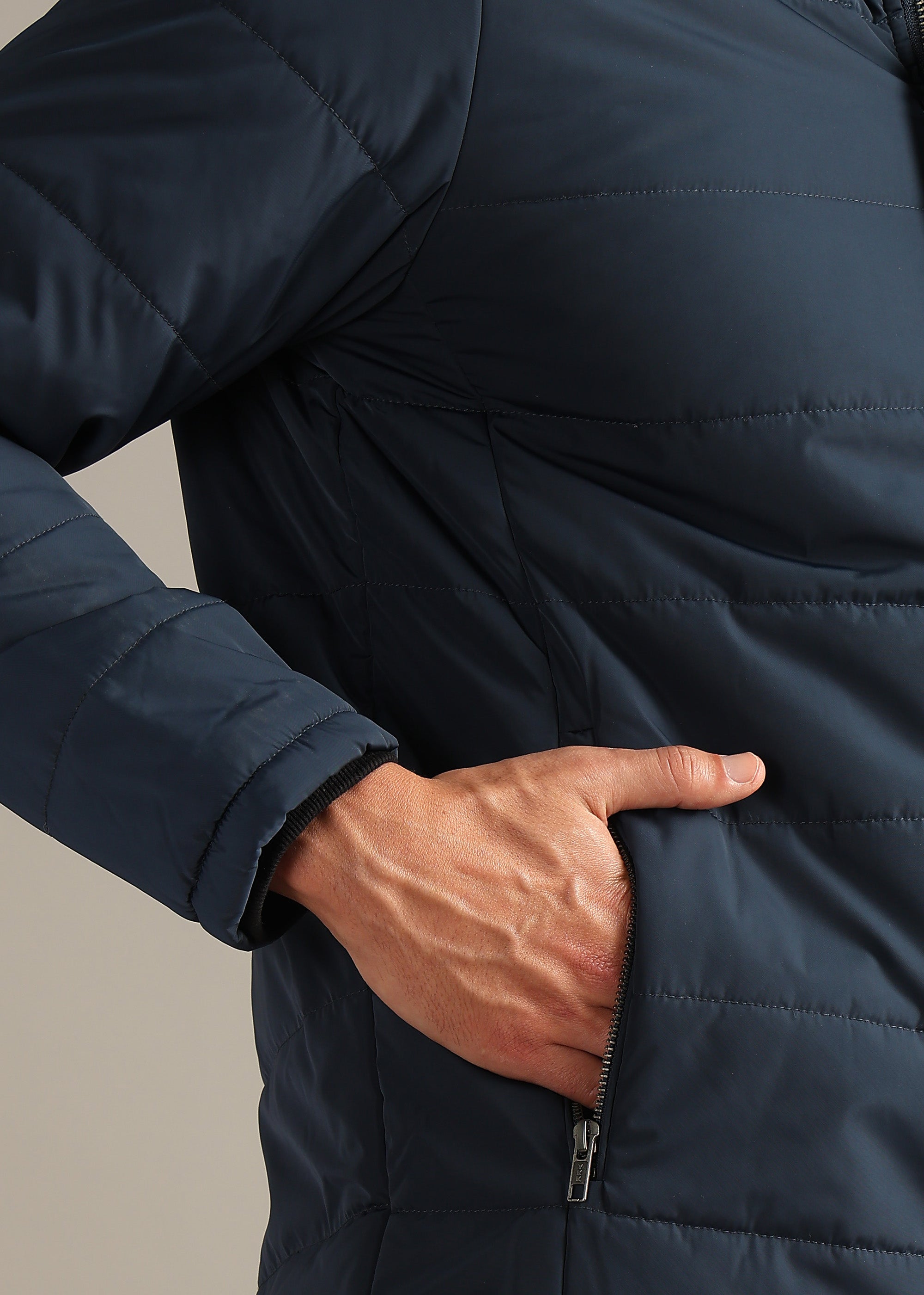 NAVY FUR PADDED HOODIE FULL SLEEVE JACKET
