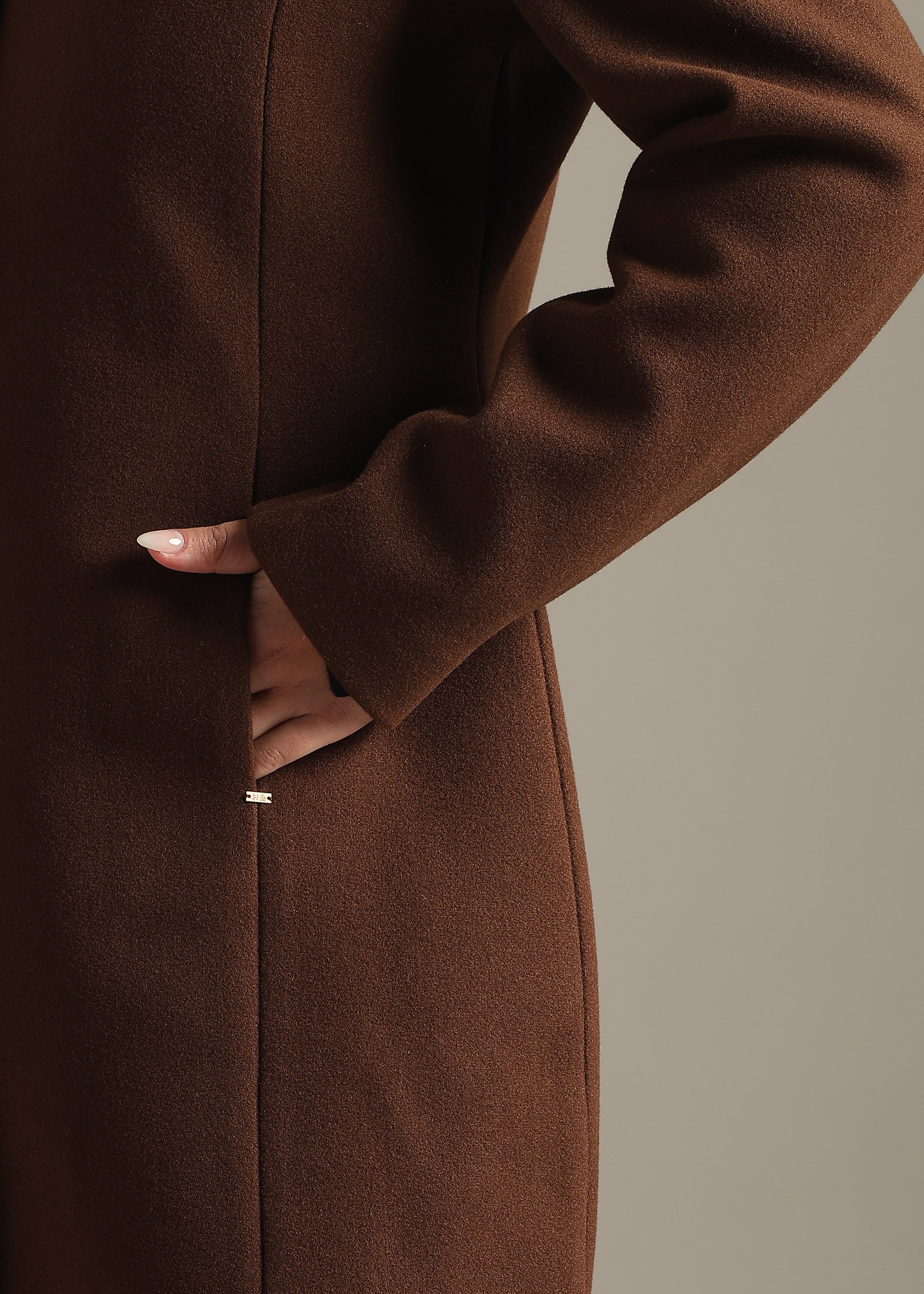 COFFEE DETACHABLE FUR COLLAR COAT