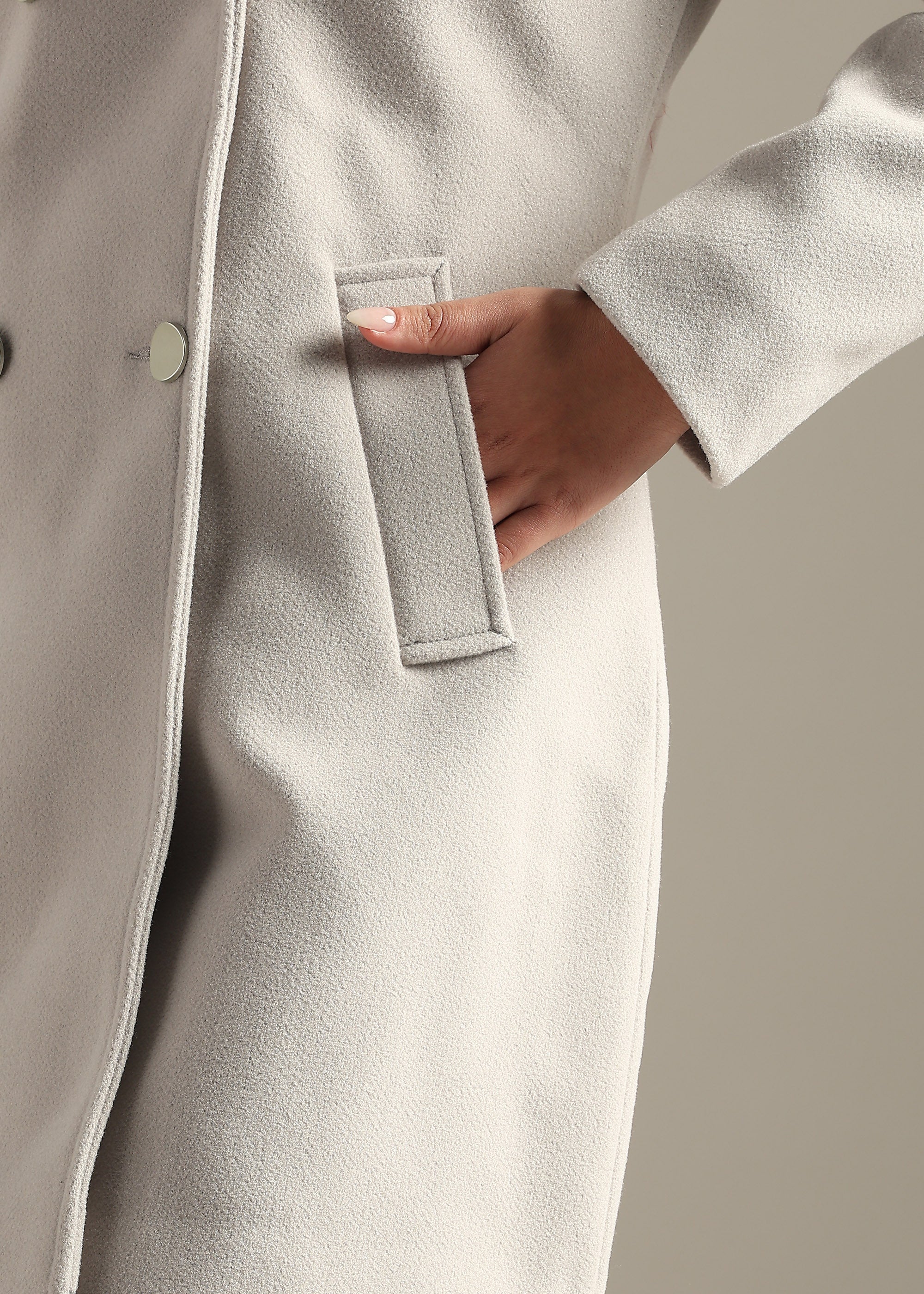 CEMENT SOLID TWEED DETACHABLE FUR COLLAR OVERCOAT