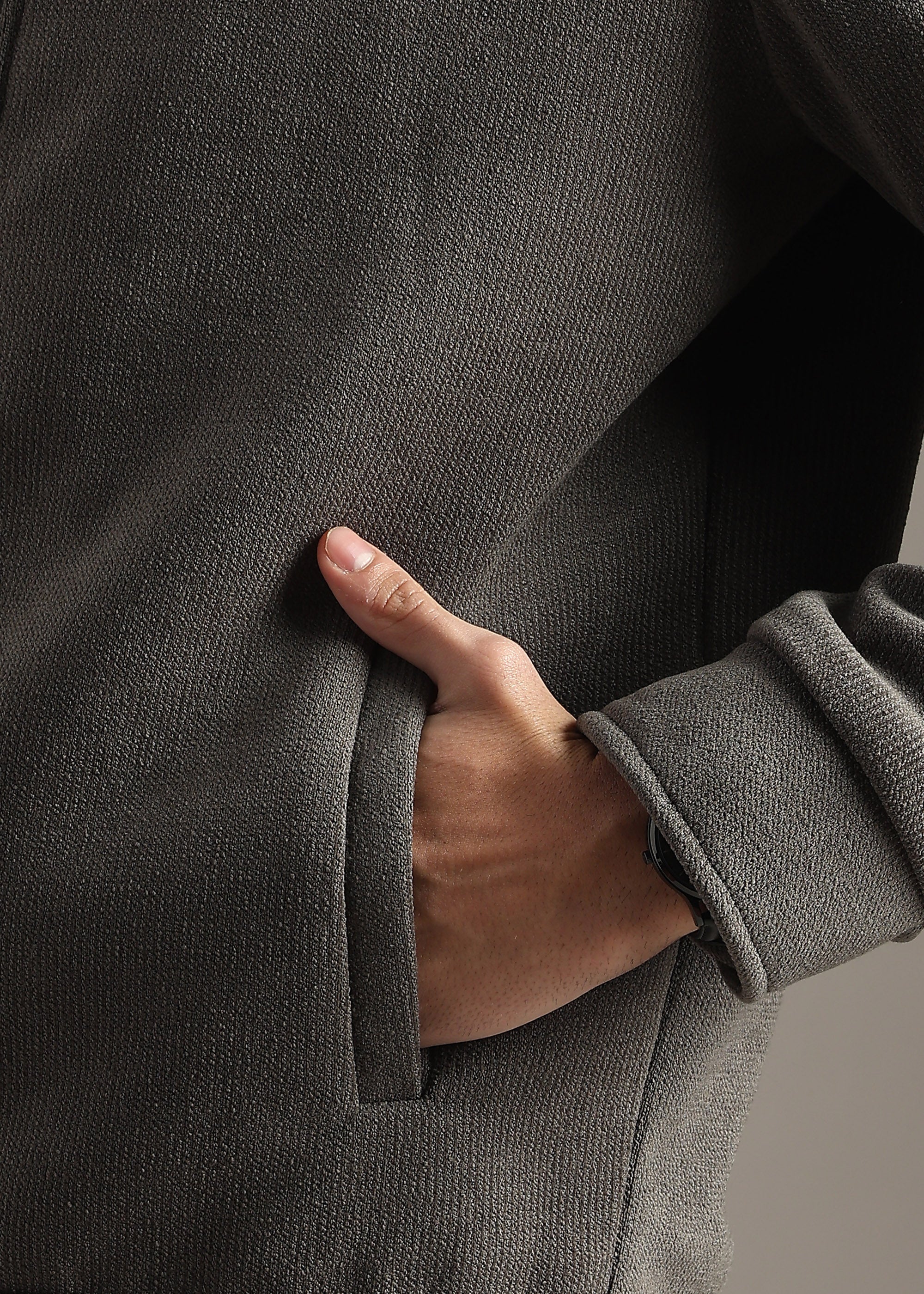 OLIVE STRUCTURED BLOUSON FULL SLEEVE JACKET