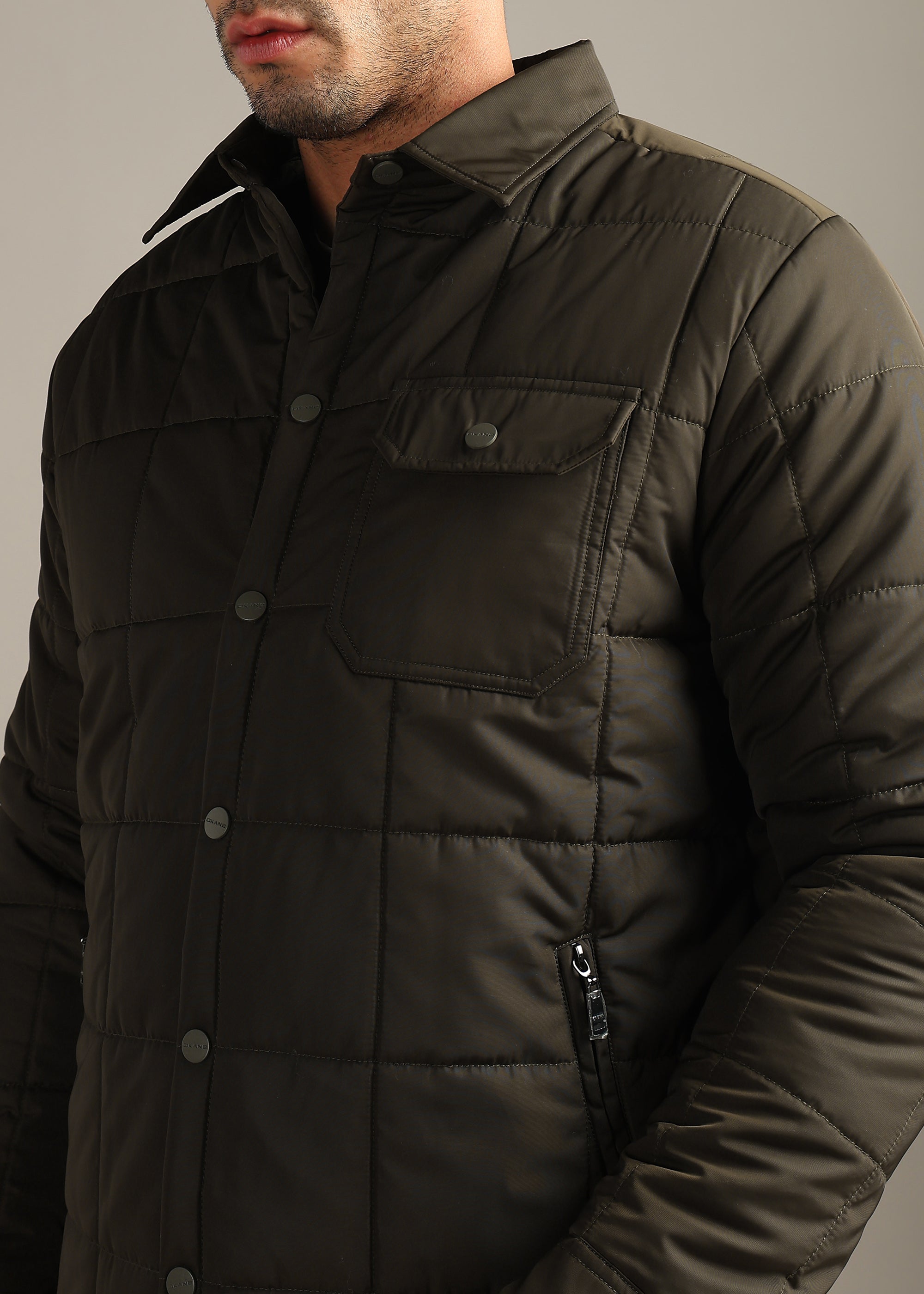 COFFEE BLOUSON QUILTED FULL SLEEVE JACKET