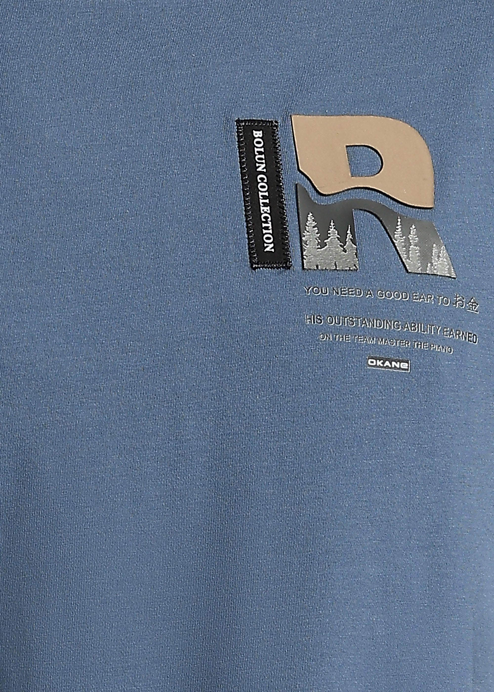 BLUE COTTON ELASTANE GRAPHIC T-SHIRT