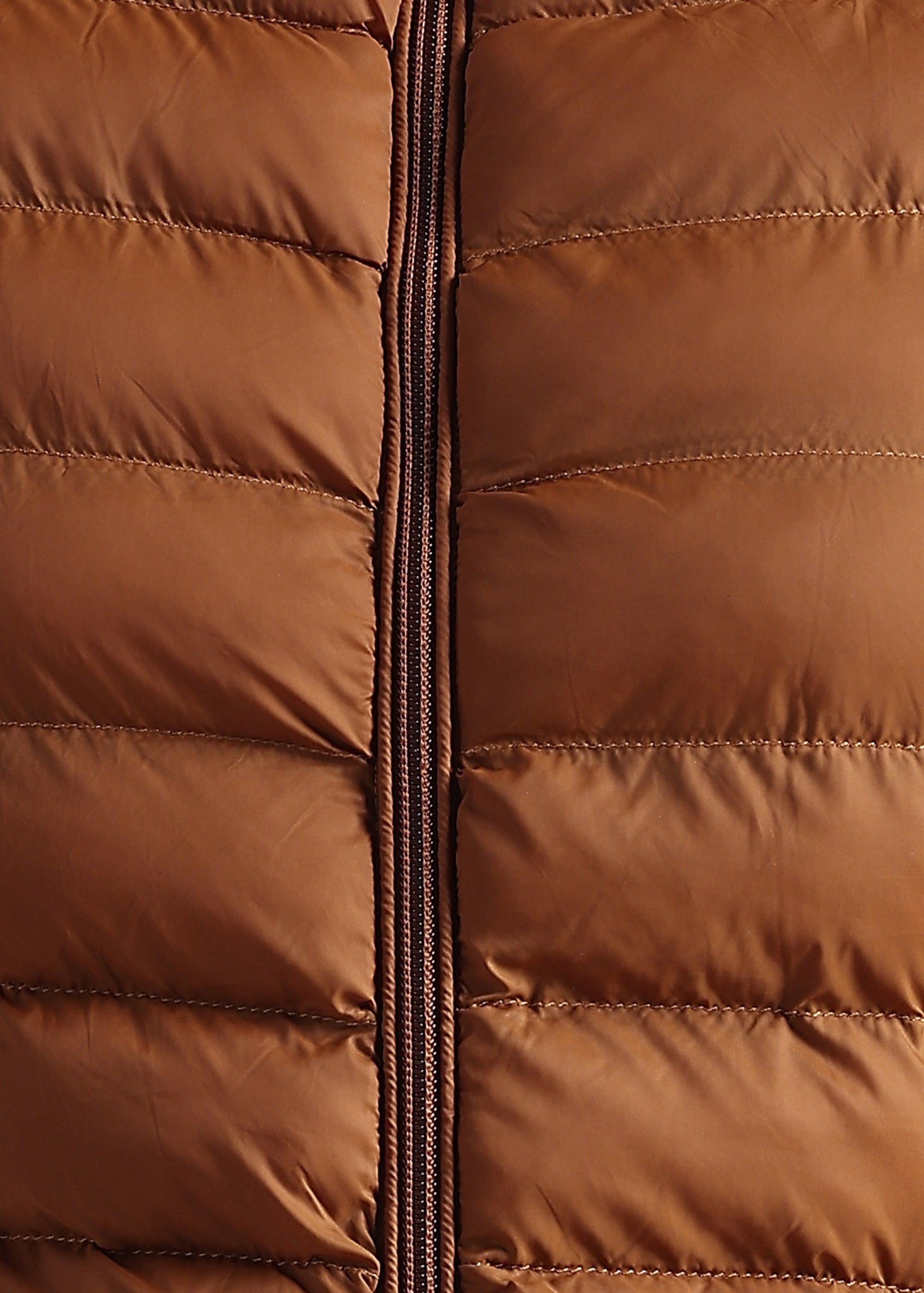 TAN SOLID POLYESTER PUFFER FULL SLEEVE JACKET