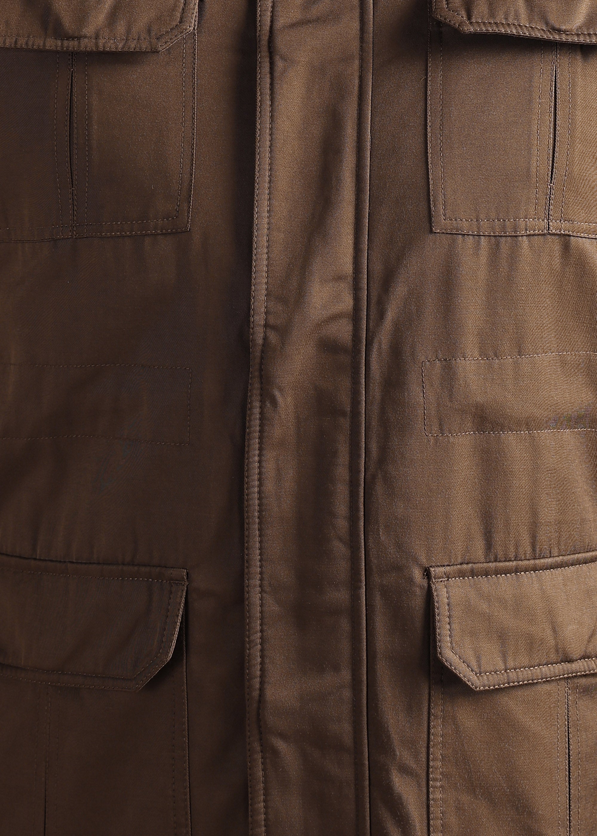 COFFEE SOLID FUR COTTON CARGO FULL SLEEVE JACKET