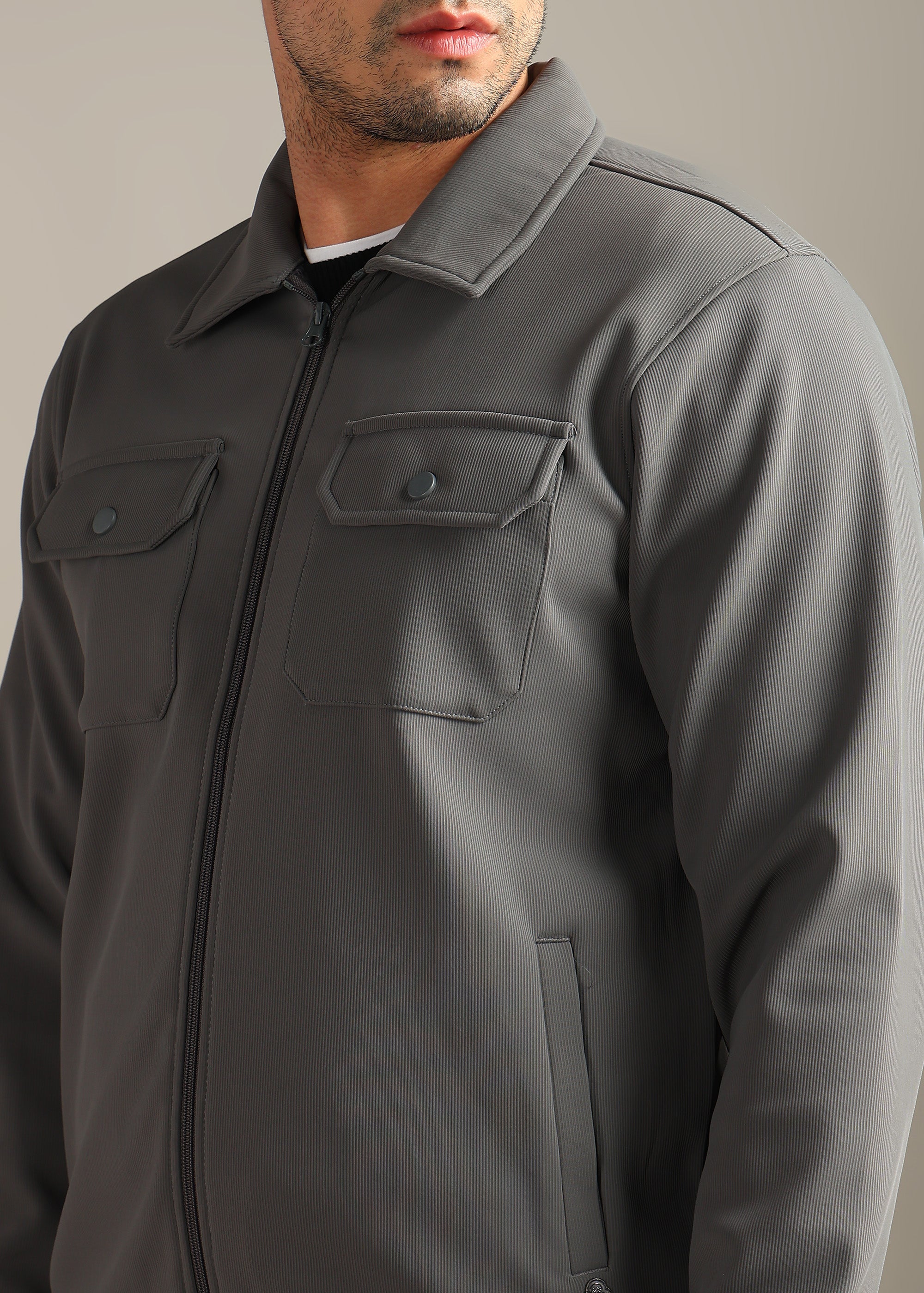GREY SOLID PREMIUM WARMTH + ZIPPER SHACKET