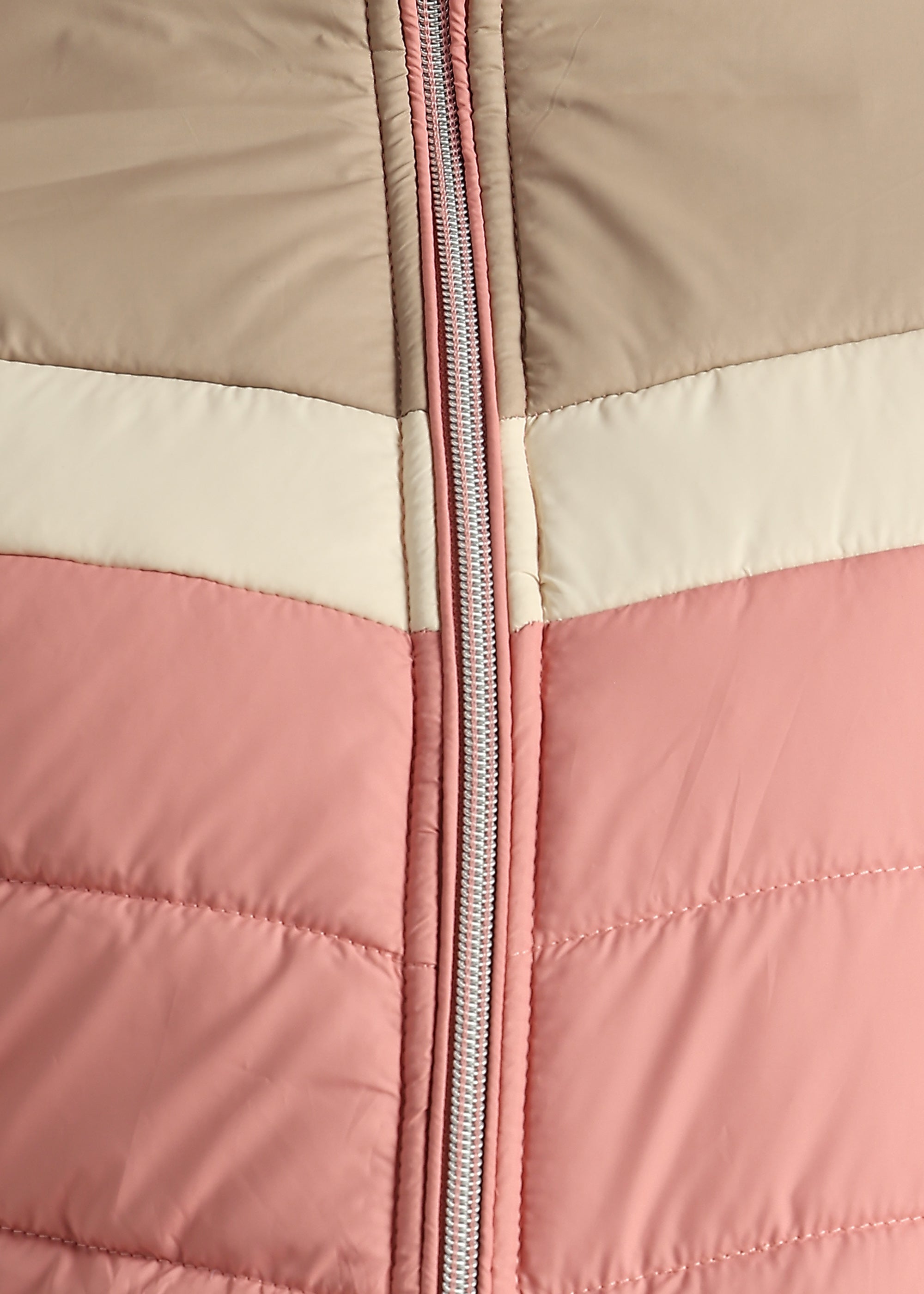 PINK COLOUR-BLOCK PUFFER FULL SLEEVE JACKET