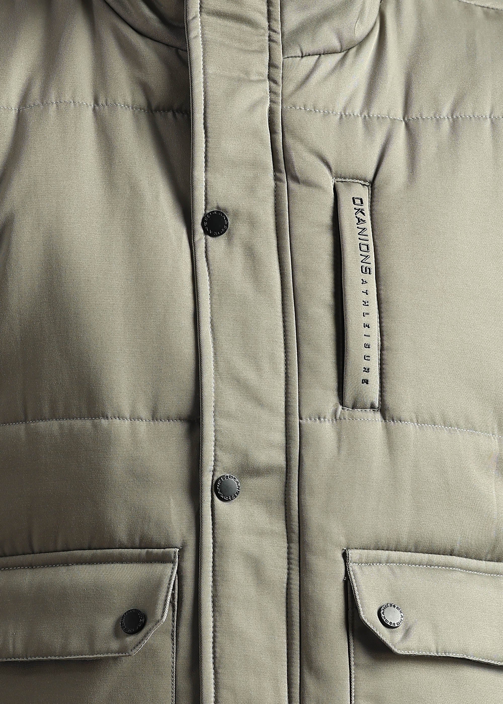 OLIVE SOLID FAUX COTTON CARGO GILET