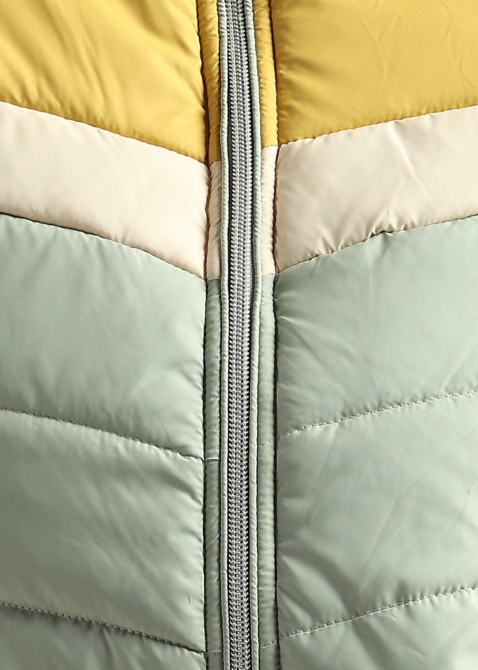 TEAL COLOUR-BLOCK PUFFER FULL SLEEVE JACKET