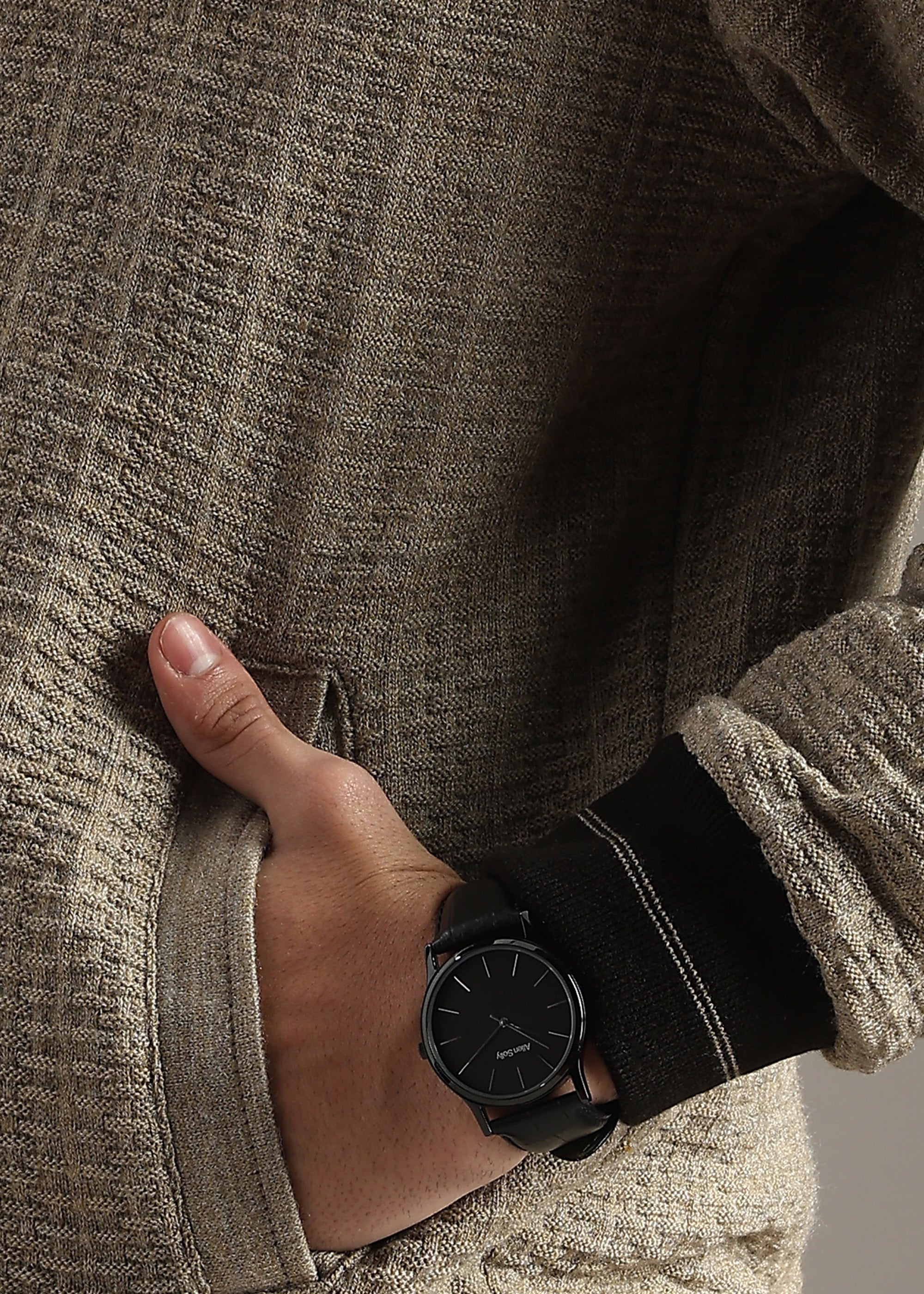 BROWN REVERSIBLE FULL SLEEVE JACKET WITH ENGINEERED SWEATER