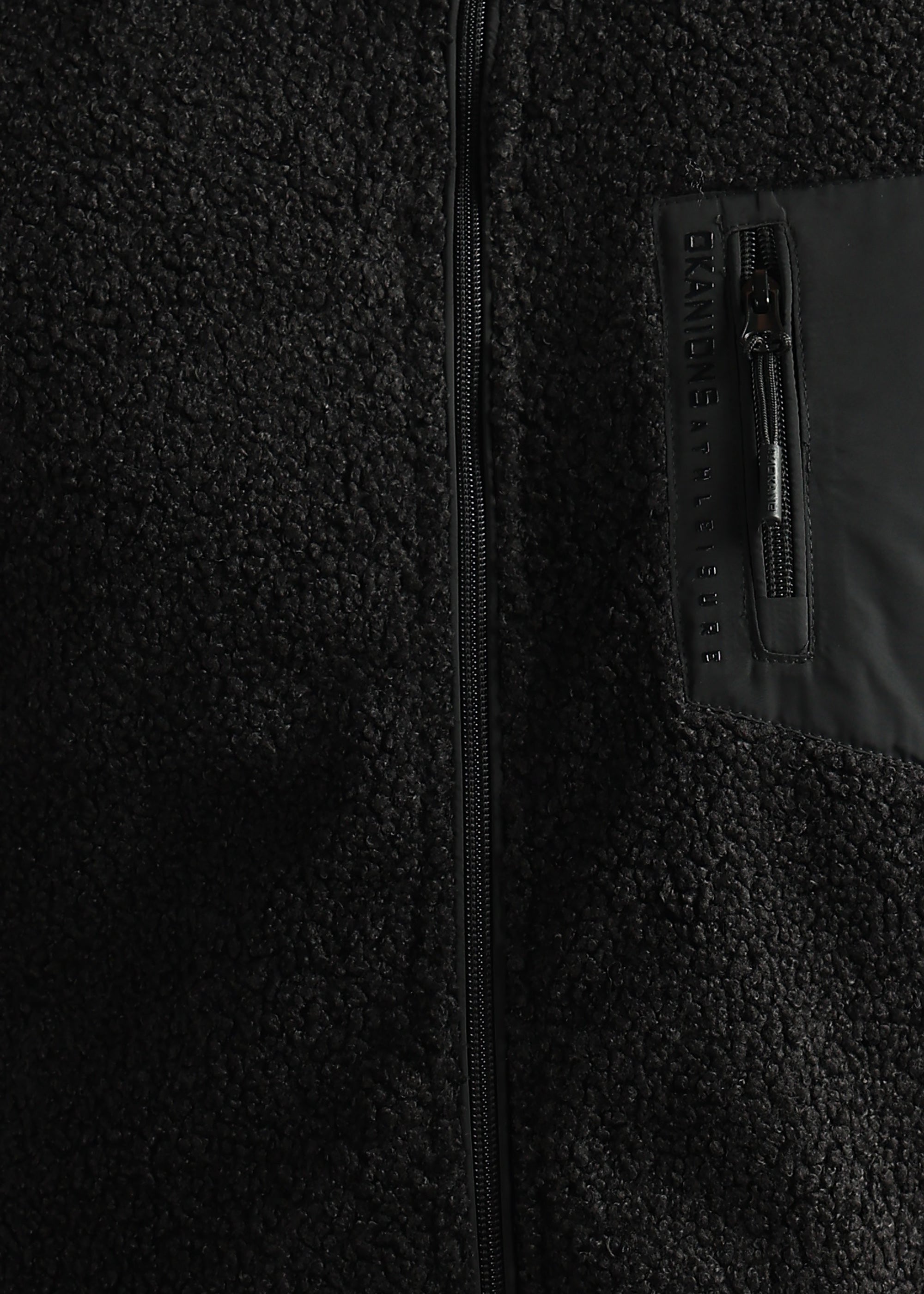 BLACK SOLID FOUX SHEARLING ZIPPER SWEAT SHIRT