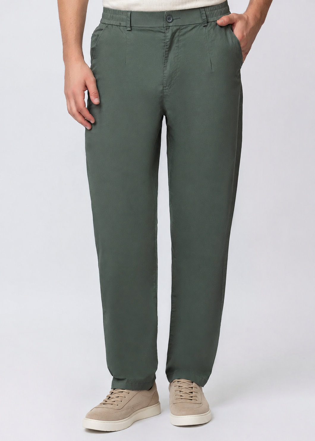 SAGE GREEN COTTON CASUAL TROUSERS