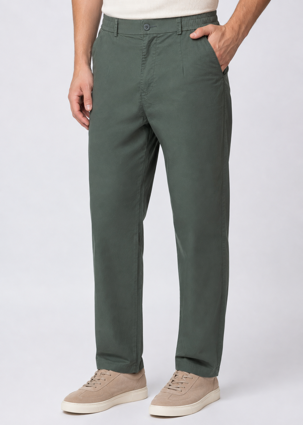 SAGE GREEN COTTON CASUAL TROUSERS